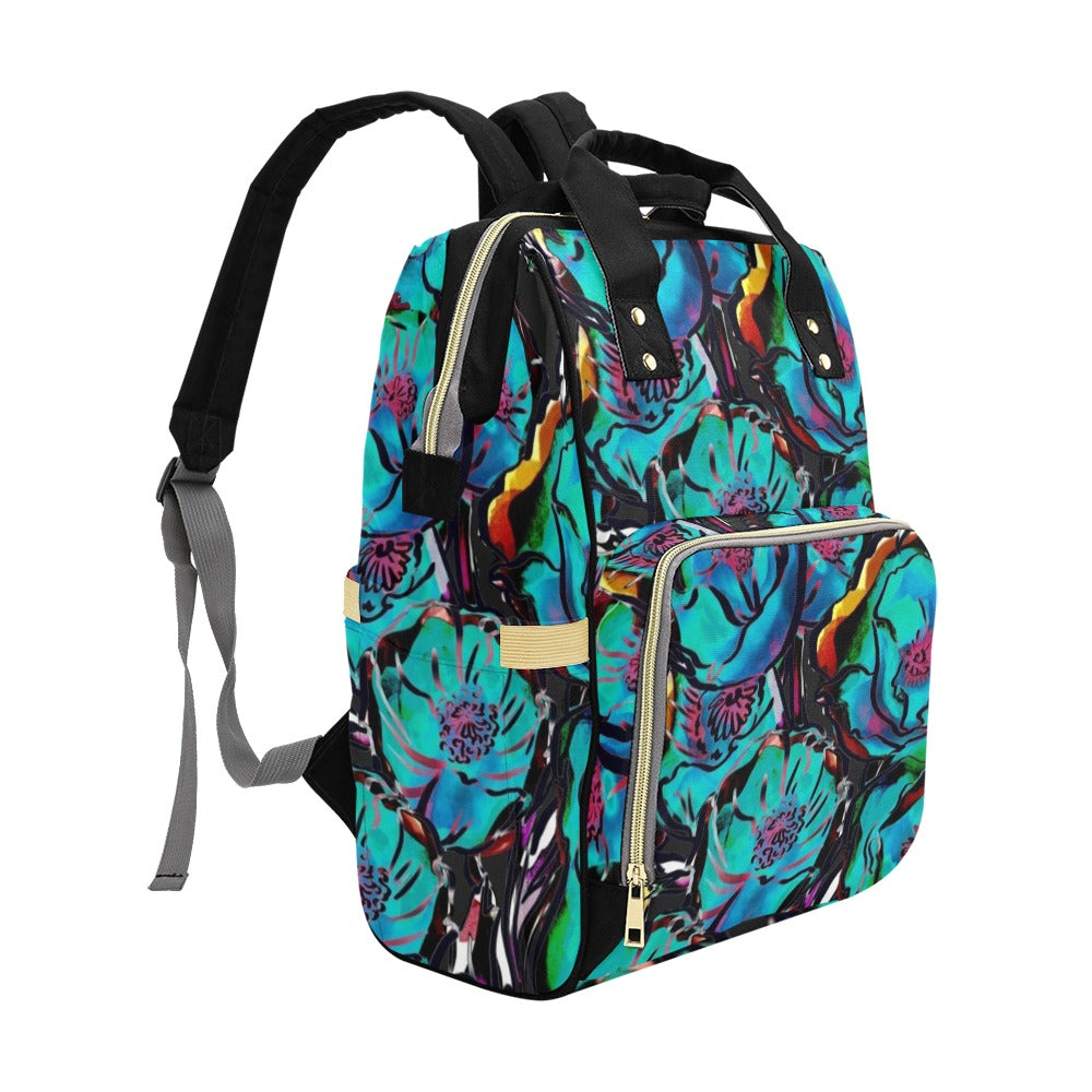 Flower It Blue - Multi-Function Backpack, Nappy / Diaper Bag
