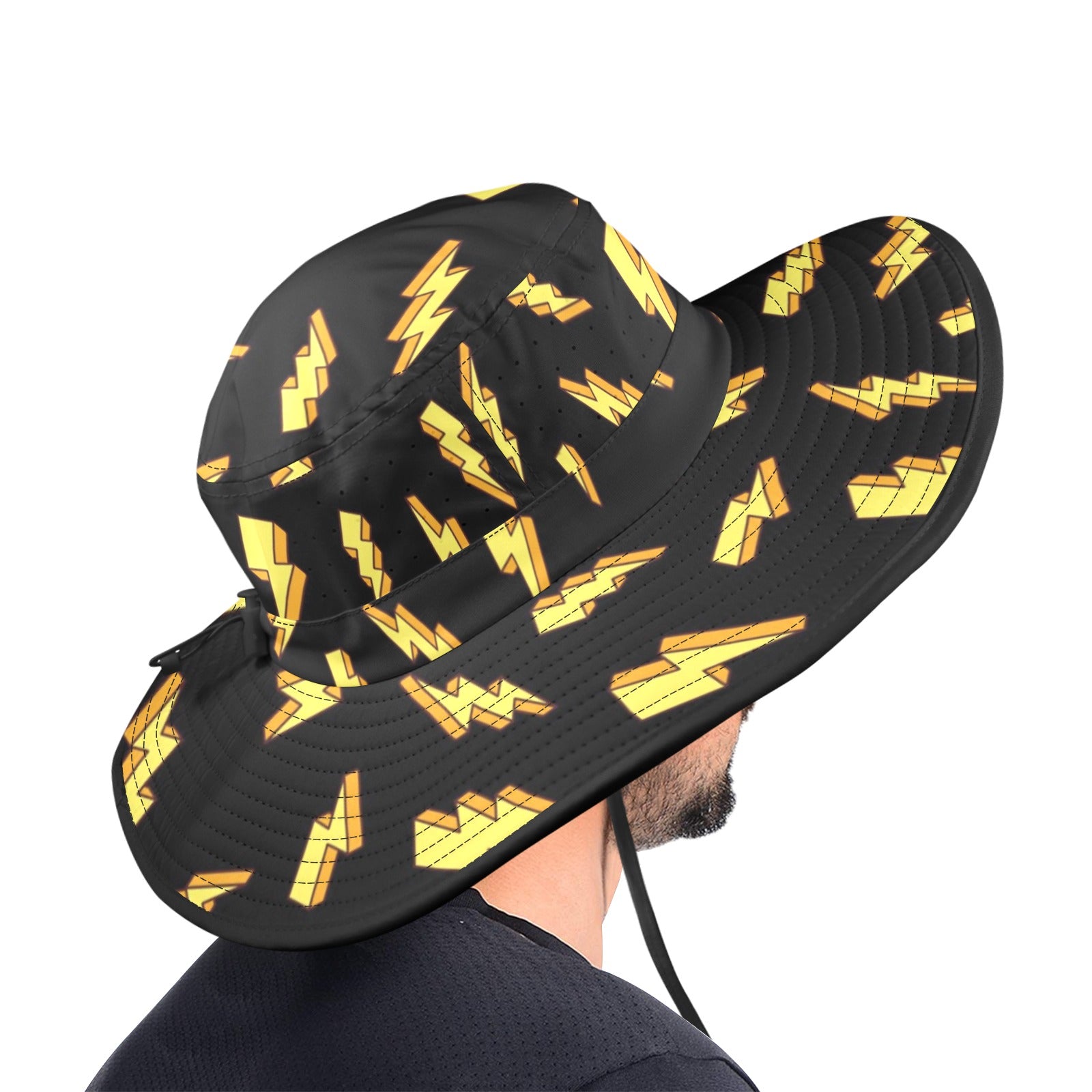 Lightning Bolts - Wide Brim Bucket Hat Wide Brim Bucket Hat comic Printed Offshore
