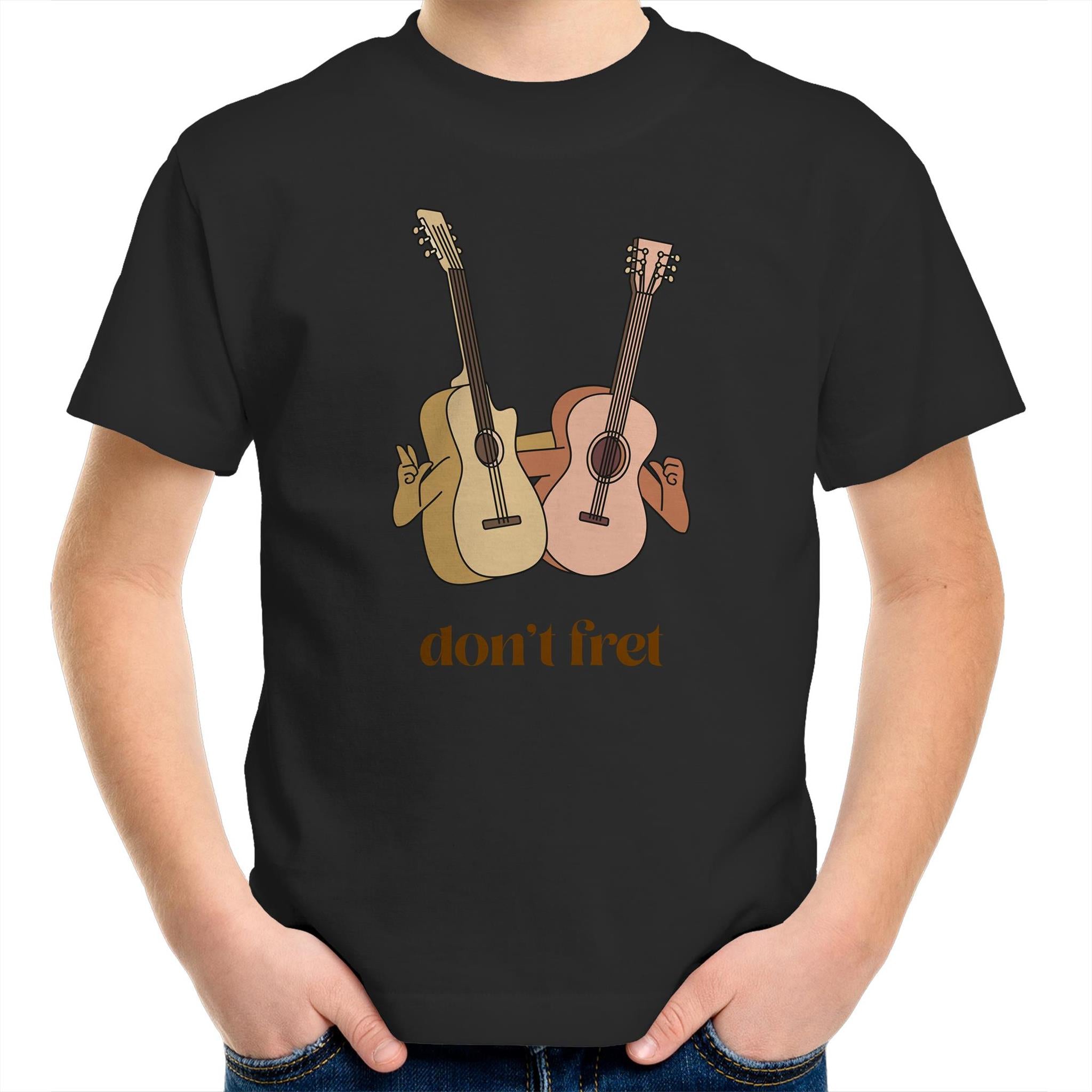 Don't Fret, Guitars - Kids Youth T-Shirt Black Kids Youth T-shirt Music Printed In Australia