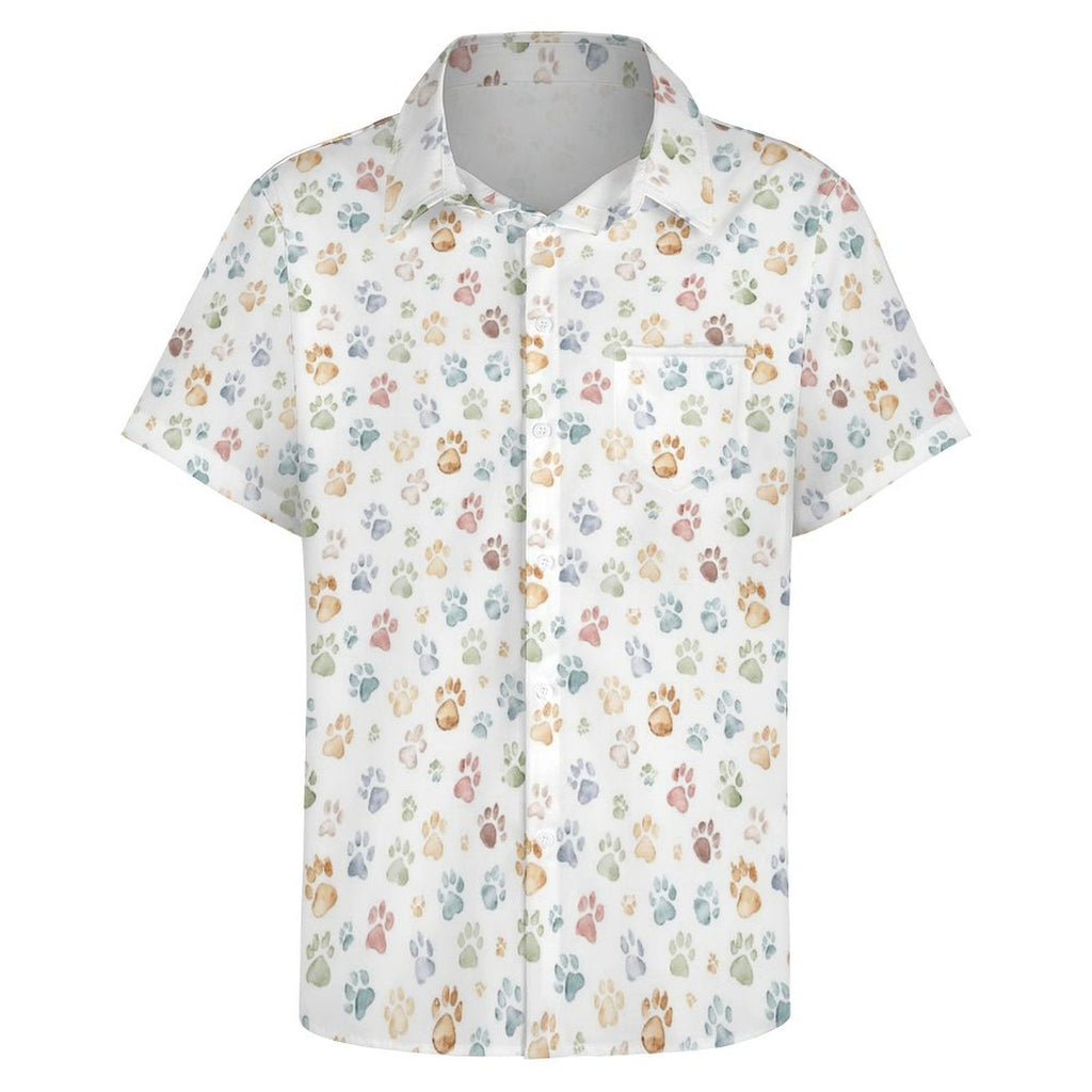 Paw Print Women's Short-Sleeve Button Up Shirt Women's Short-Sleeve Button Up Shirt animal Printed Offshore