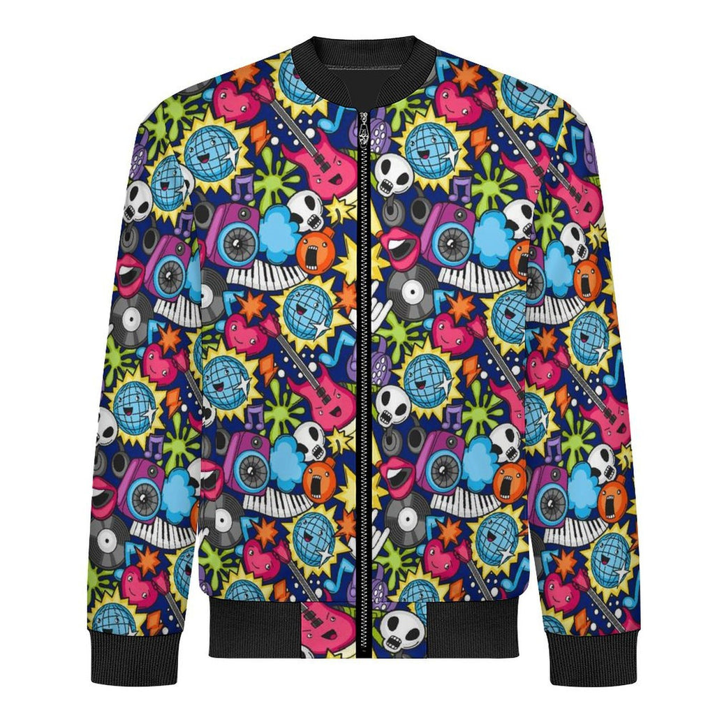 Sticker Music Men's Casual Zip‑Up Bomber Jacket