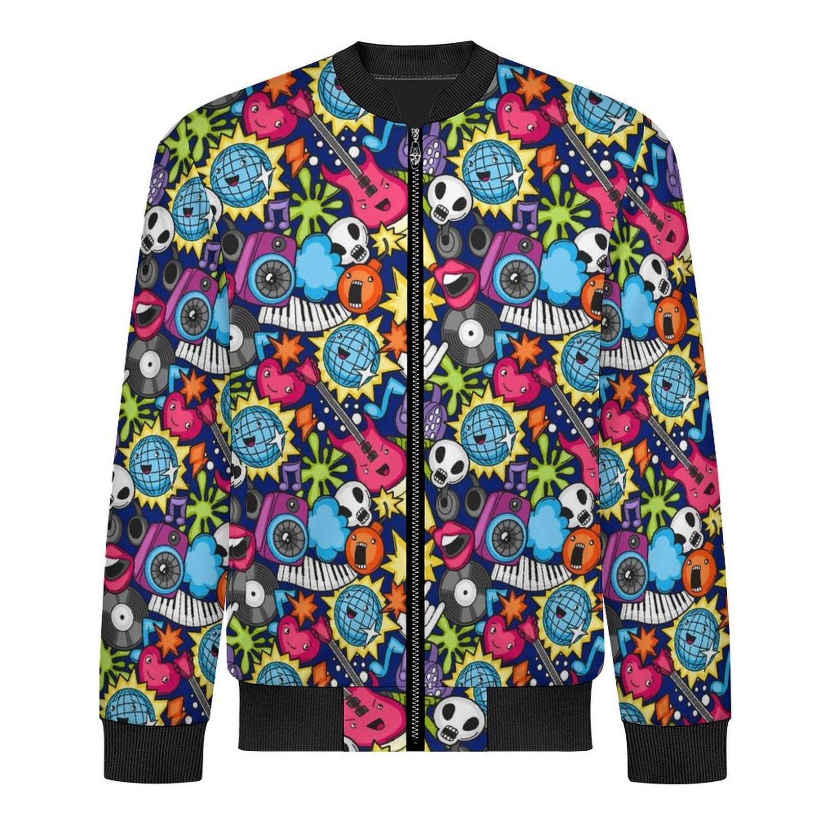 Sticker Music Men's Casual Zip‑Up Bomber Jacket