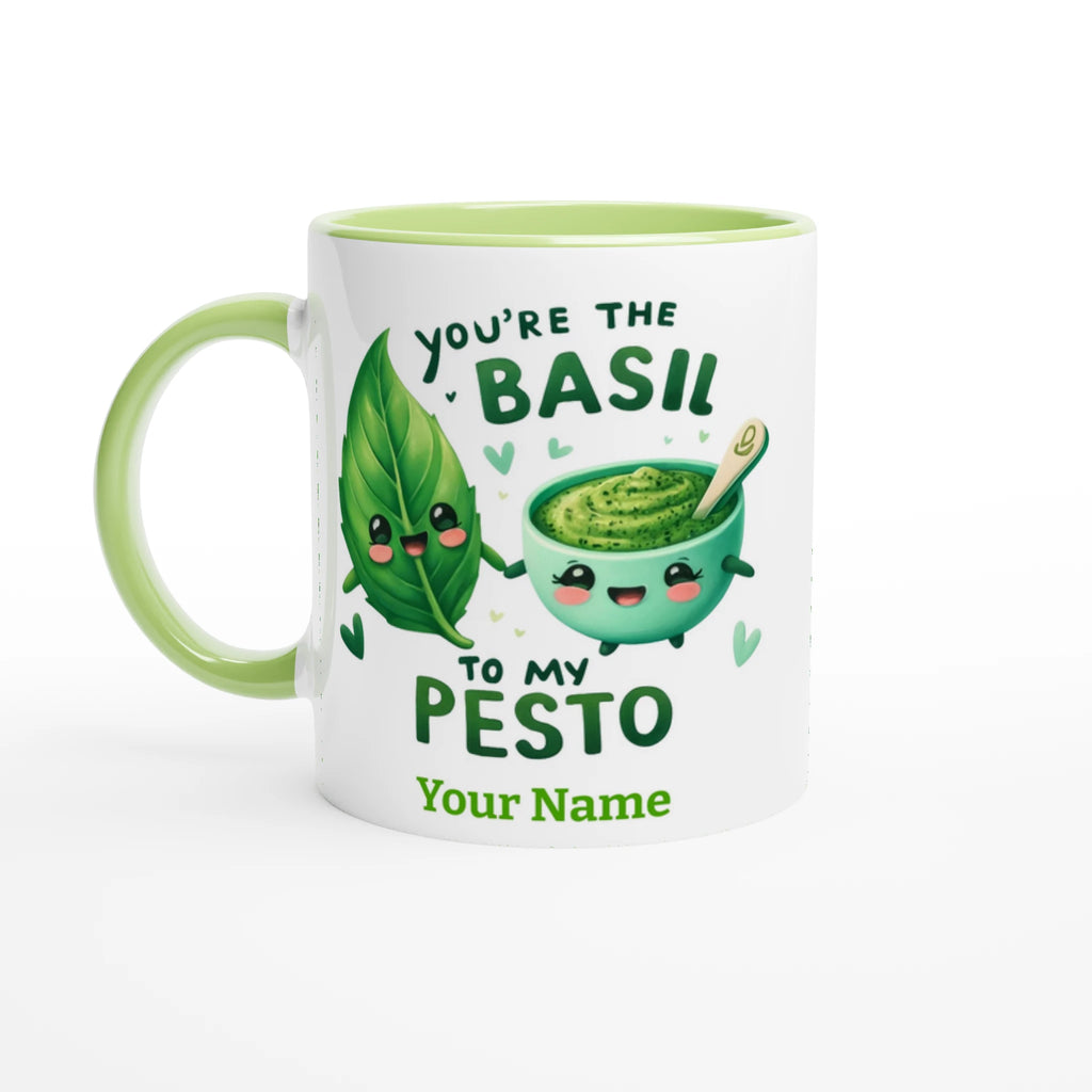 Personalised - You're The Basil To My Pesto, Valentine - White 11oz Ceramic Mug with Colour Inside Ceramic Green Personalised 11oz Mug