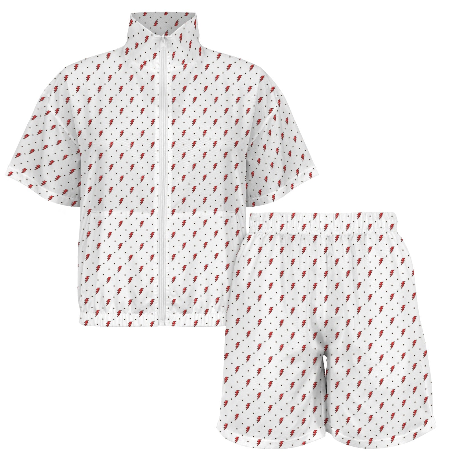 Red Lightning Women's Windbreaker Short Set Women's Windbreaker Short Set comic Printed Offshore