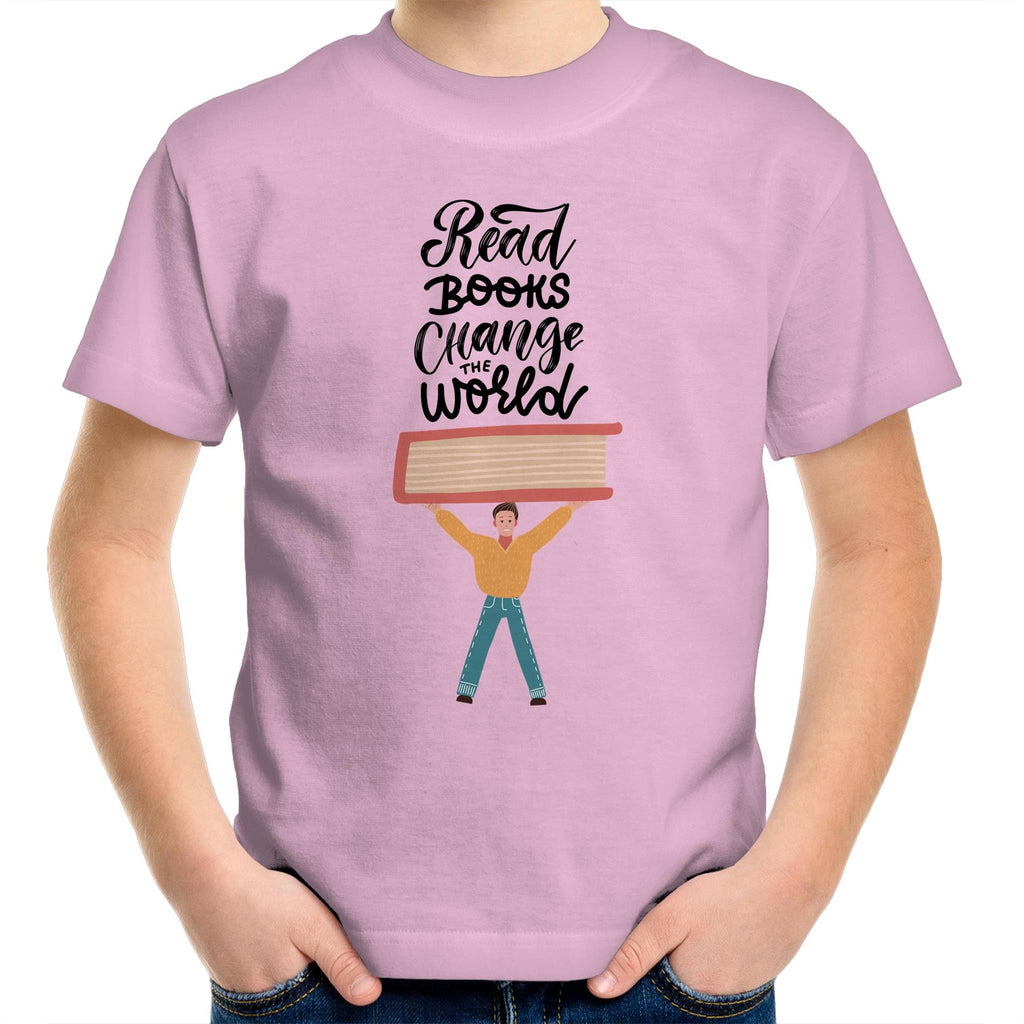 Read Books, Change The World - Kids Youth T-Shirt Pink Kids Youth T-shirt Printed In Australia Reading