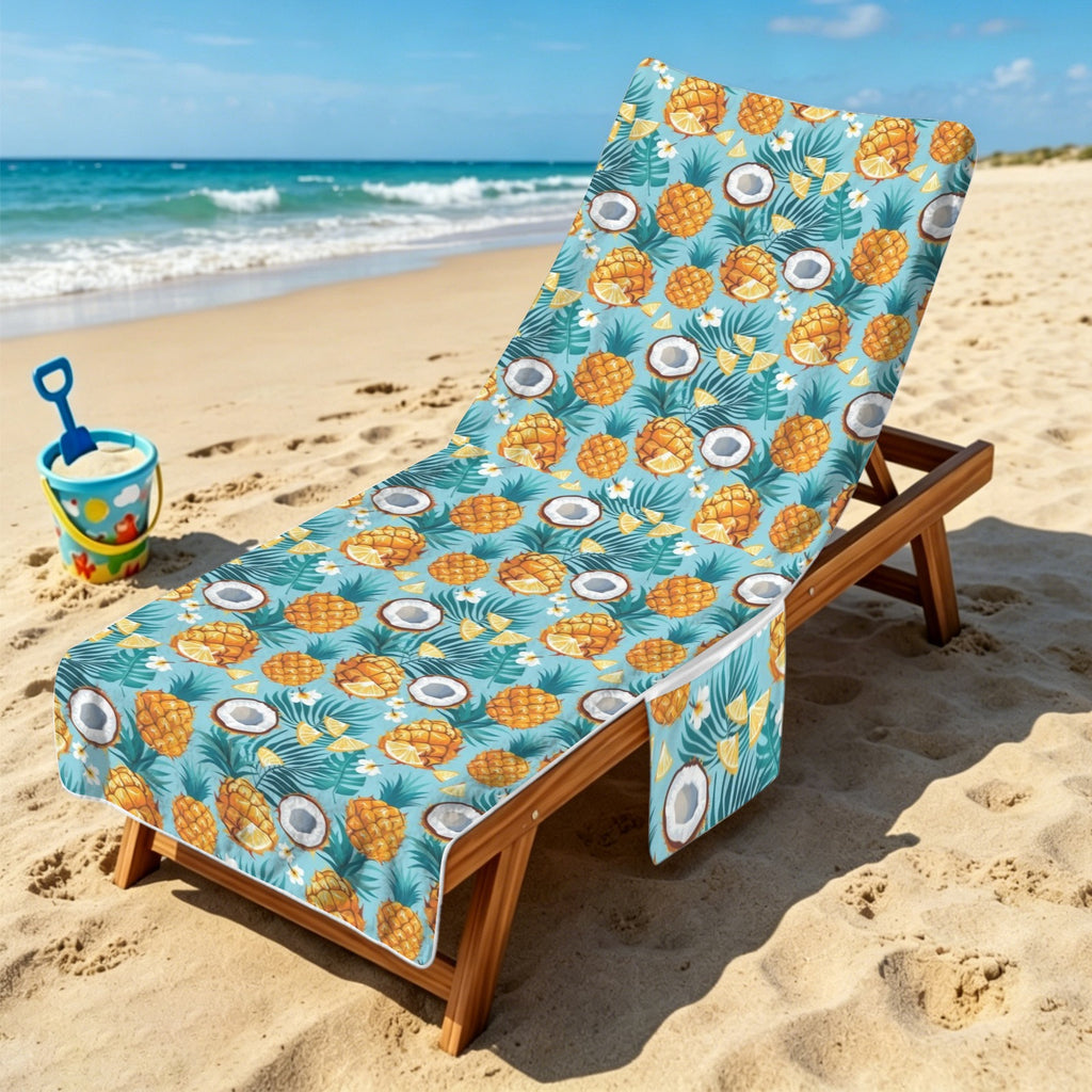 Pineapple Coconut Beach Chair Towel Cover with Side Pockets