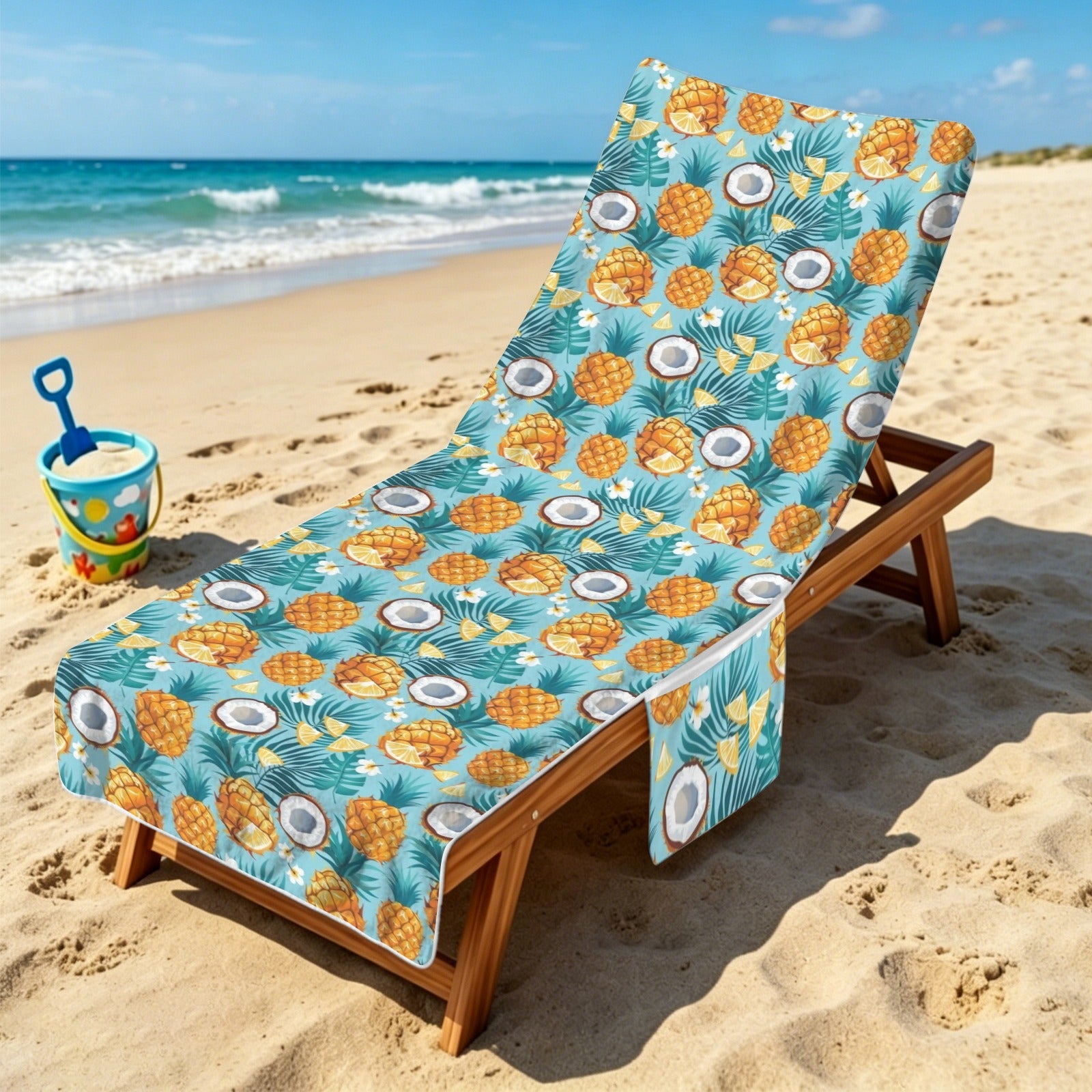 Pineapple Coconut Beach Chair Towel Cover with Side Pockets