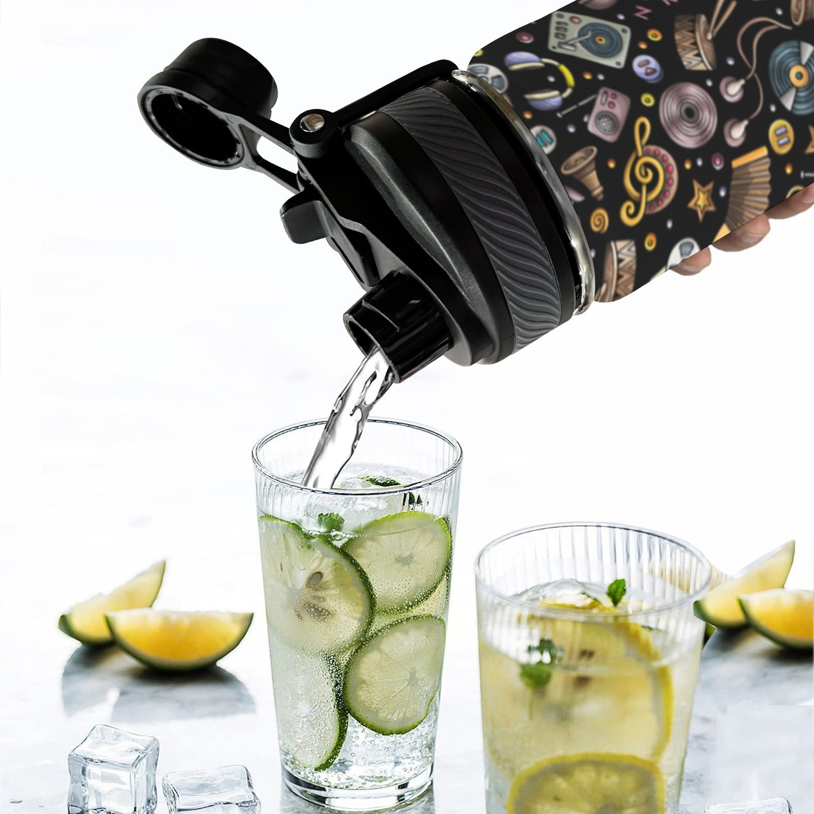 Retro Music Mix - Insulated Water Bottle with Dual-Use Lid (18oz) Insulated Water Bottle with Dual-Use Lid (18oz) Music Printed Offshore Retro