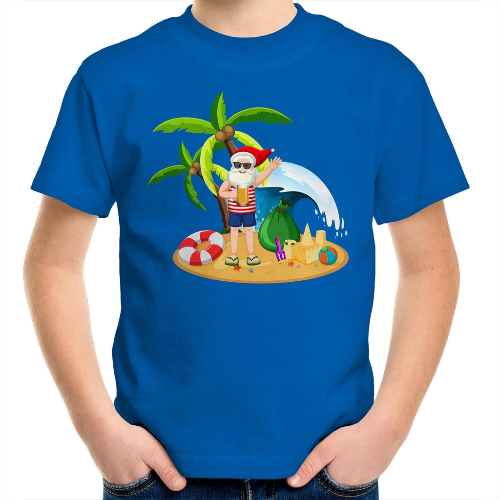 Summer Surf Santa - Kids Youth T-Shirt Bright Royal Kids Christmas T-shirt Christmas Printed In Australia