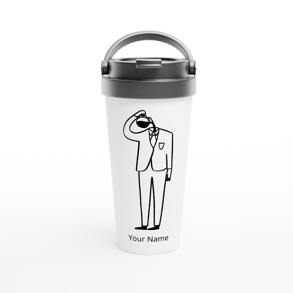 Personalised - Coffee Brain - White 15oz Stainless Steel Travel Mug Default Title Personalised Travel Mug Coffee customise Globally Fulfilled personalise