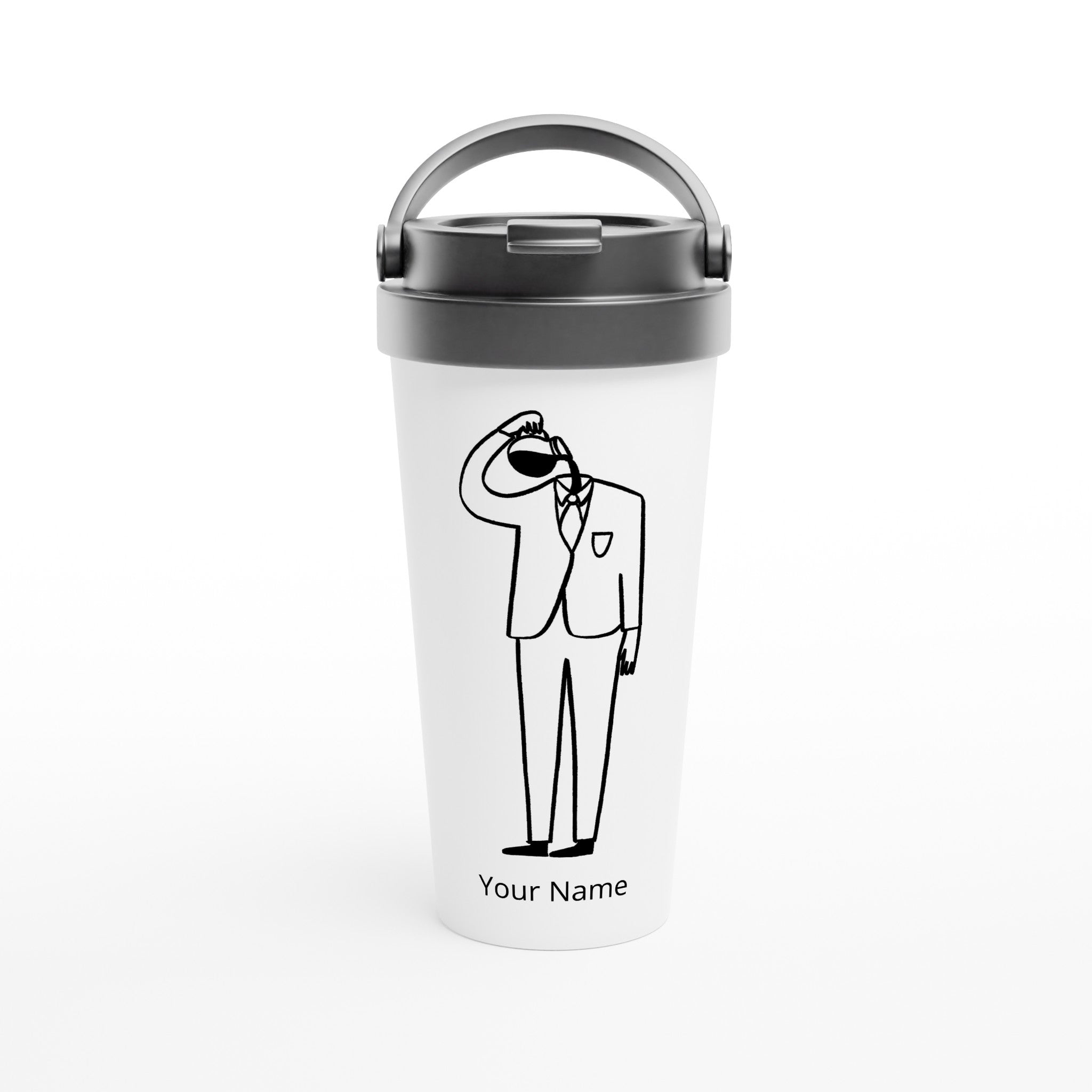 Personalised - Coffee Brain - White 15oz Stainless Steel Travel Mug Default Title Personalised Travel Mug Coffee customise Globally Fulfilled personalise