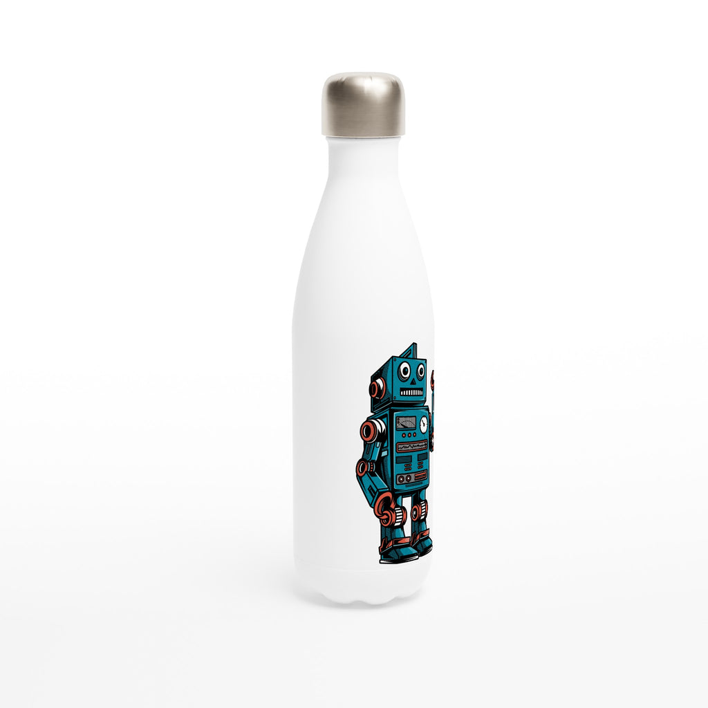 Robot - White 17oz Stainless Steel Water Bottle White Water Bottle Globally Fulfilled Sci Fi