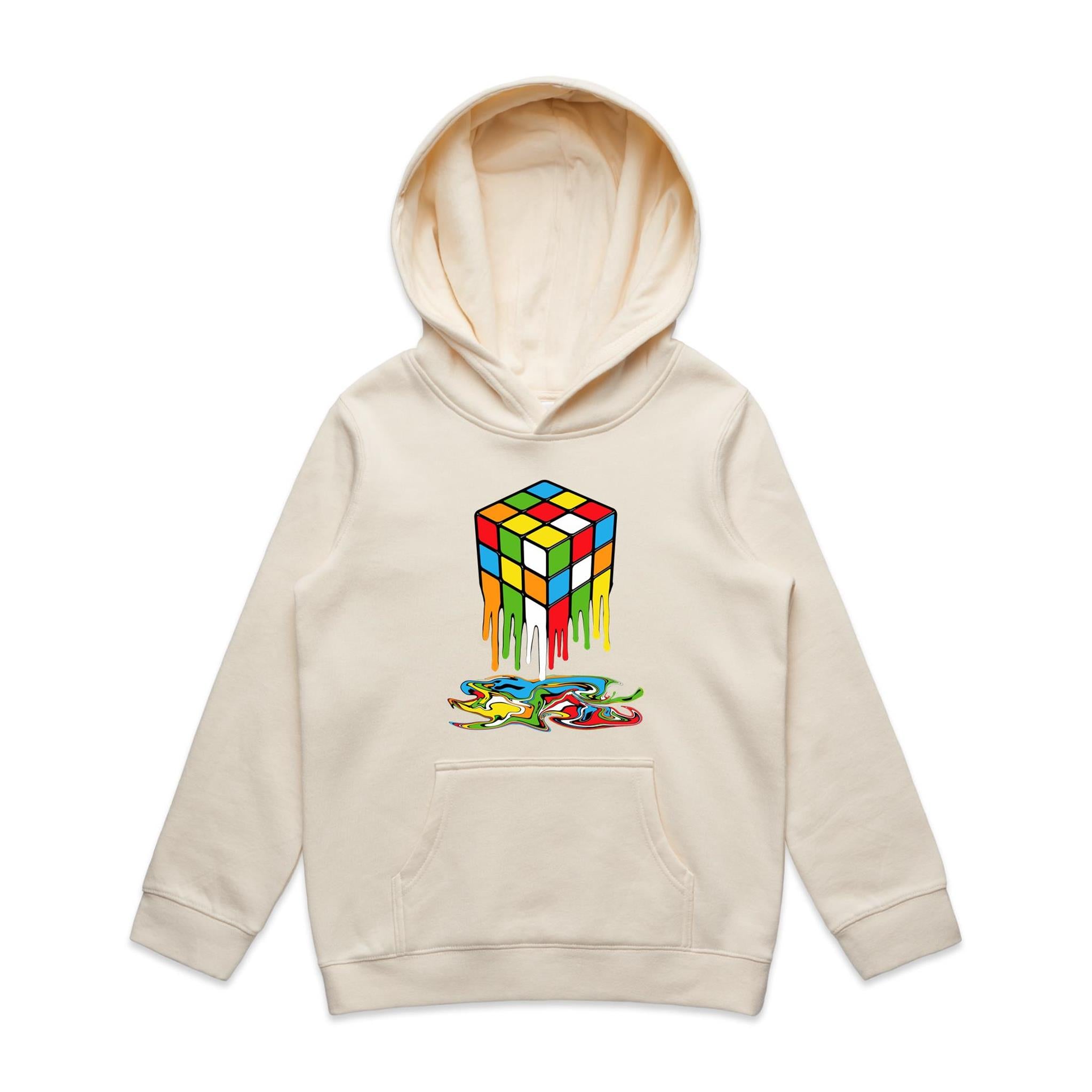 Melting Cube - Kids Hoodie Ecru Kids Hoodie Printed In Australia