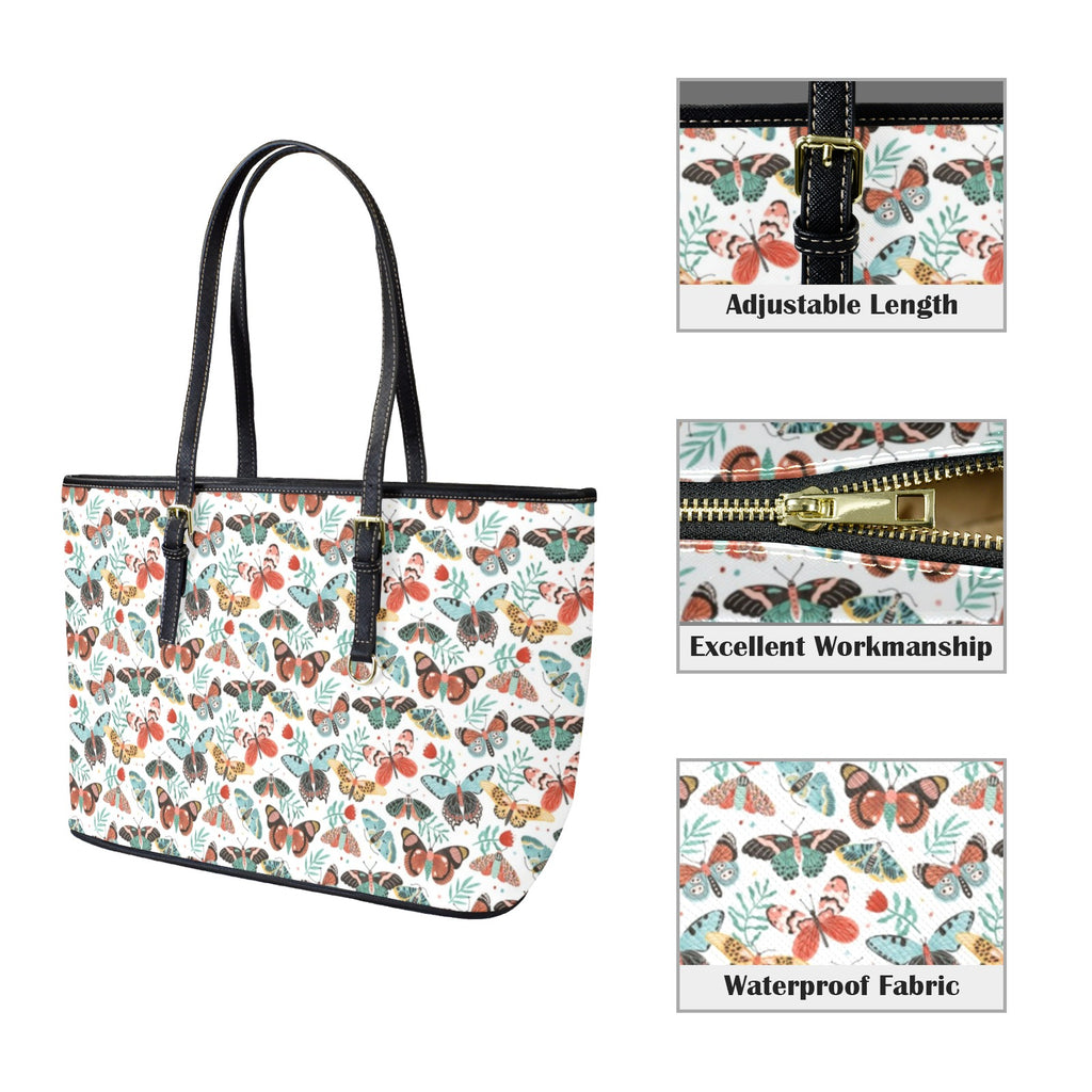 Pretty Moths And Butterflies PU Leather Tote Bag Large Leather Tote Bag-Large animal Printed Offshore
