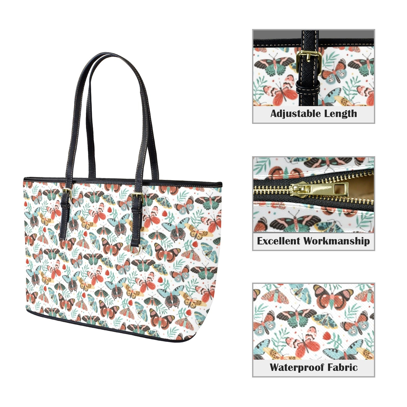 Pretty Moths And Butterflies - PU Leather Tote Bag - Large