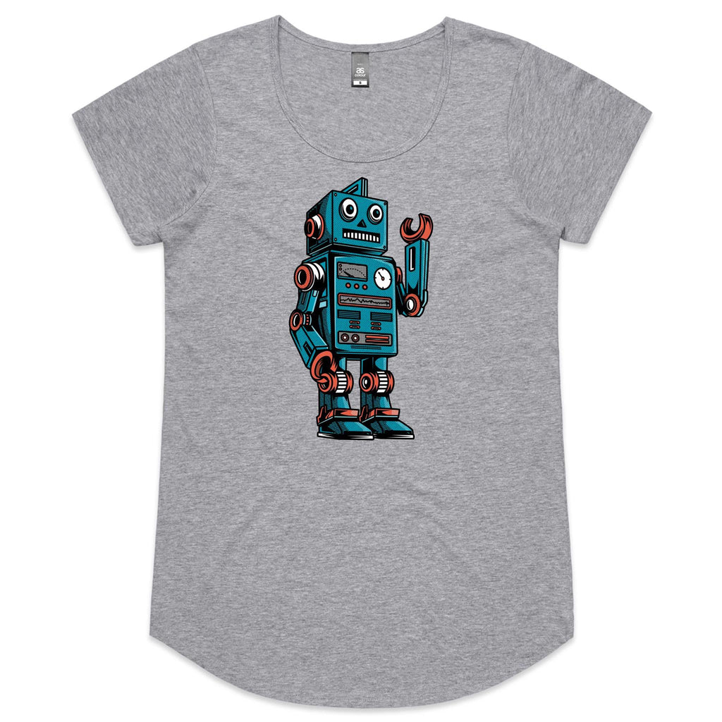 Robot - Womens Scoop Neck T-Shirt Grey Marle Womens Scoop Neck T-shirt Printed In Australia Sci Fi