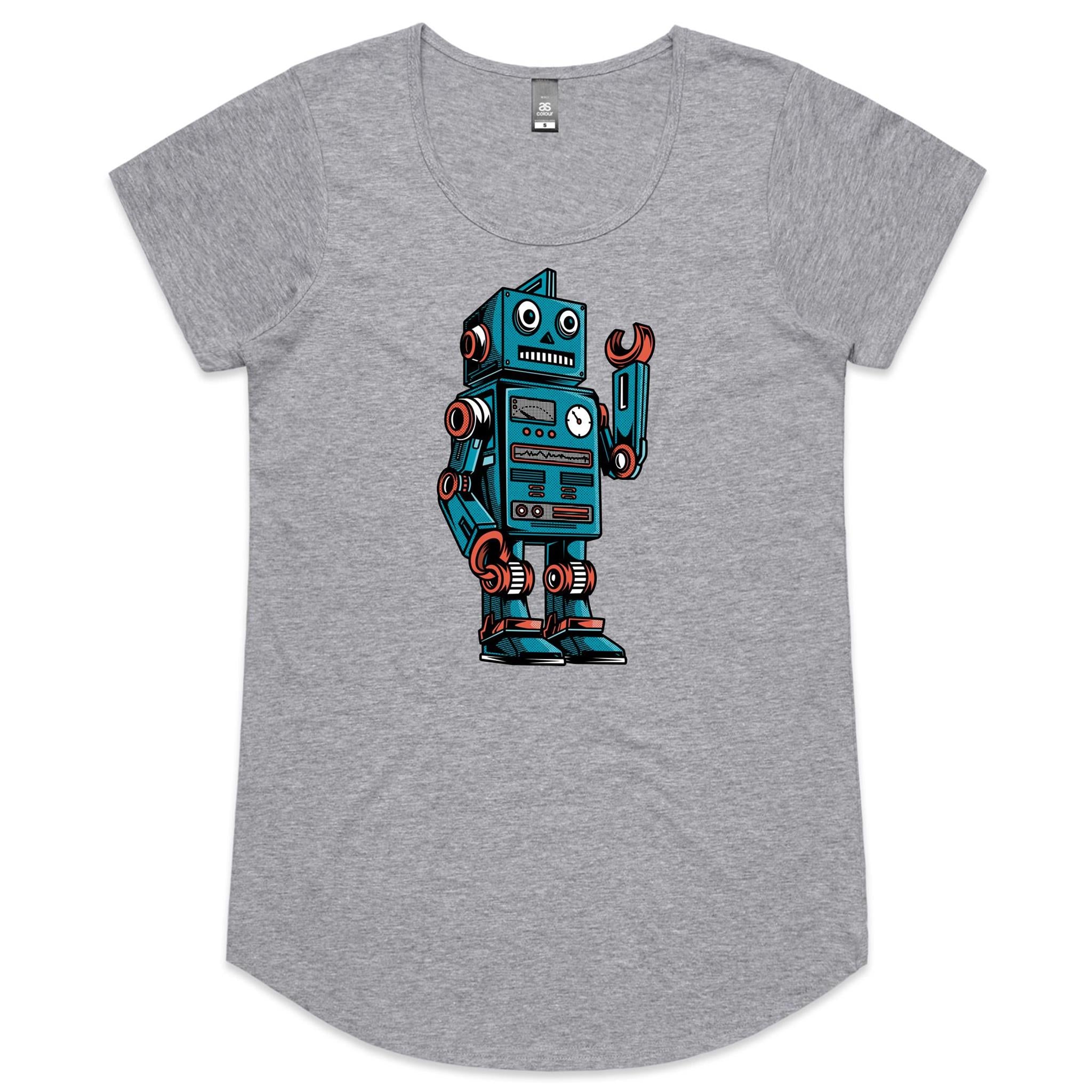 Robot - Womens Scoop Neck T-Shirt Grey Marle Womens Scoop Neck T-shirt Printed In Australia Sci Fi