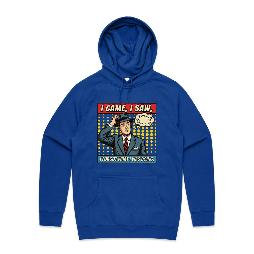 I Came, I Saw, I Forgot What I Was Doing, Retro Gentleman Men's AS Colour Hoodie Bright Royal Mens Hoodie comic Dad Printed In Australia