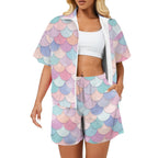 Mermaid Scales Women's Windbreaker Short Set 2XL Women's Windbreaker Short Set Ocean Printed Offshore