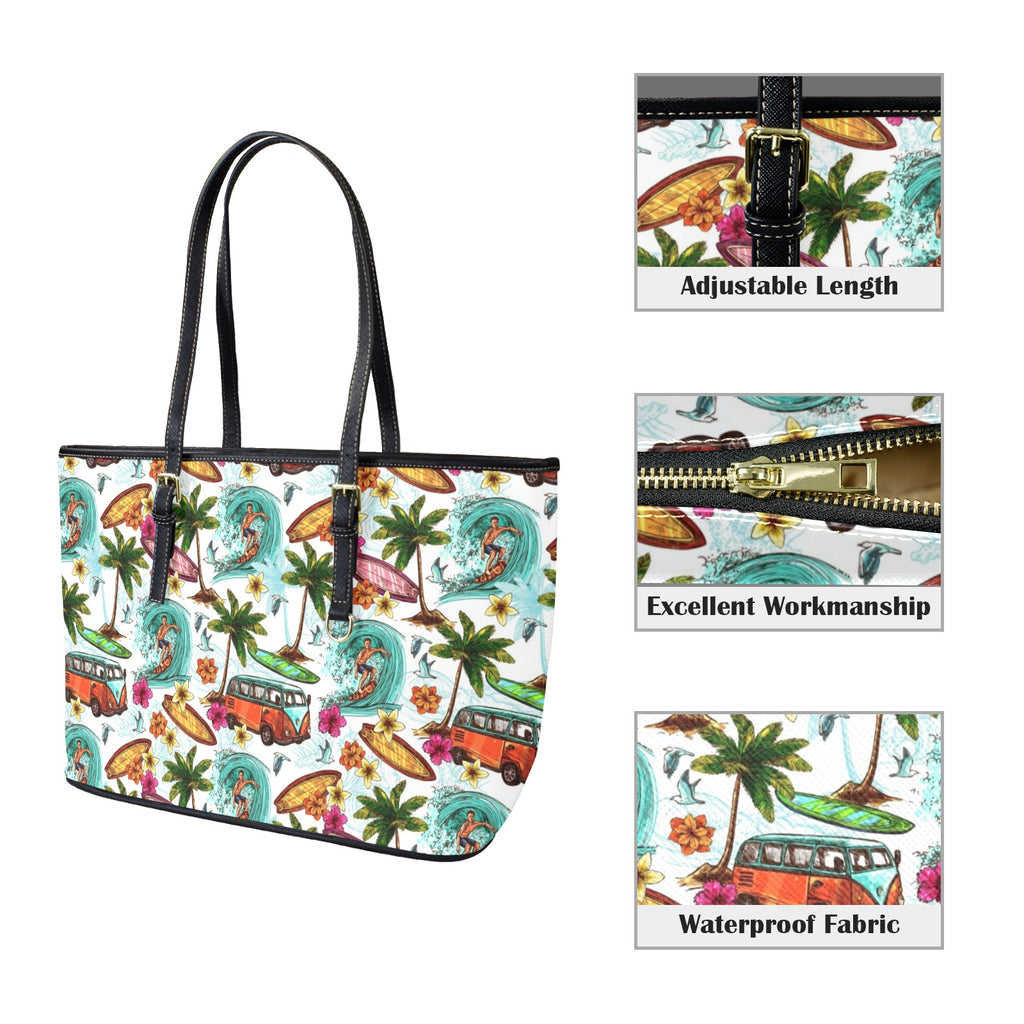 Surfing Safari PU Leather Tote Bag Large