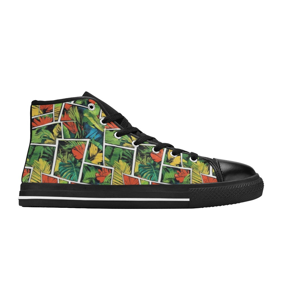 Tropical Comic Book Style Men's High Top Canvas Shoes Men's Classic High Top Canvas Shoes comic Plants Printed Offshore