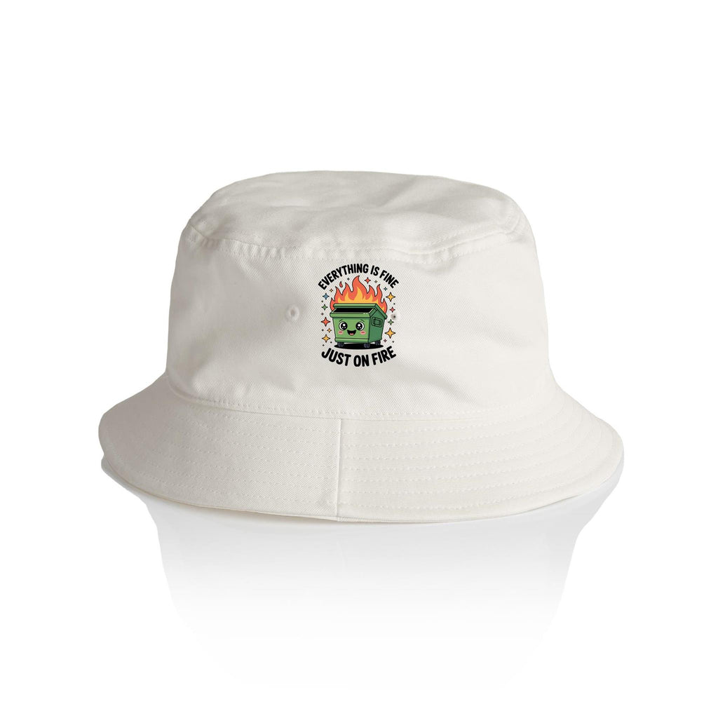 Skip Bin, Dumpster Fire AS Colour Bucket Hat Ecru One Size As Colour Bucket Hat Printed In Australia
