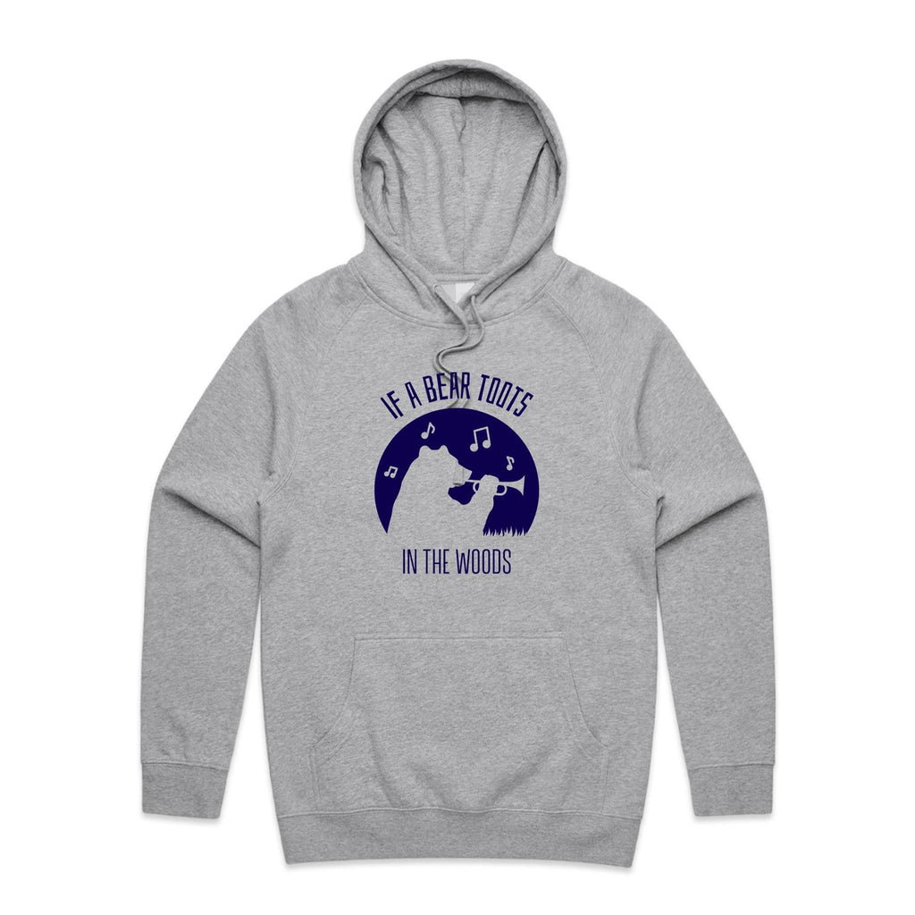 If A Bear Toots In The Woods, Trumpet Player - Mens Hoodie Grey Marle Mens Hoodie animal Music Printed In Australia