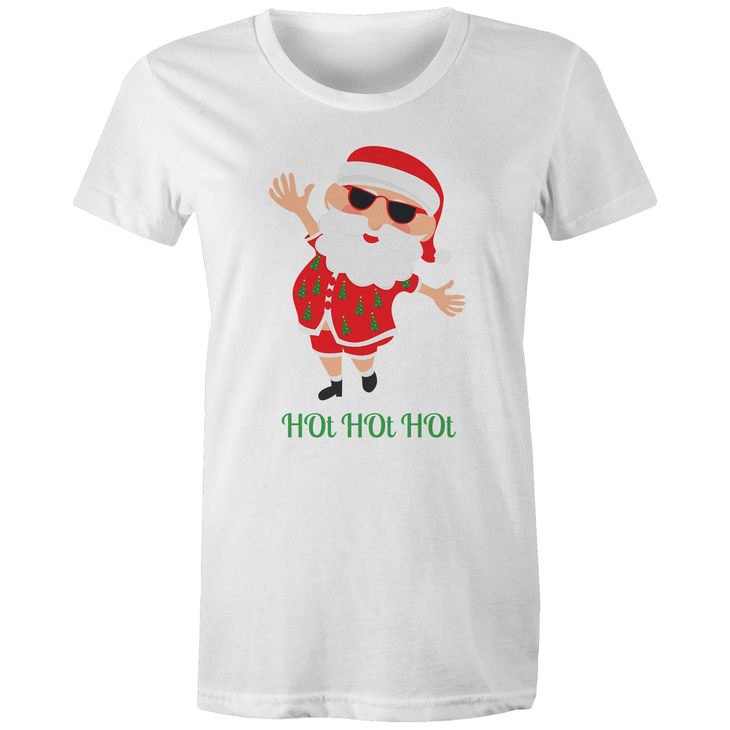 Summer Santa, Hot Hot Hot - Womens T-shirt White Womens Christmas T-shirt Christmas Printed In Australia