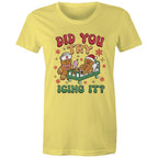 Funny Gingerbread, Did You Try Icing It - Womens T-shirt Yellow Womens Christmas T-shirt Christmas Printed In Australia