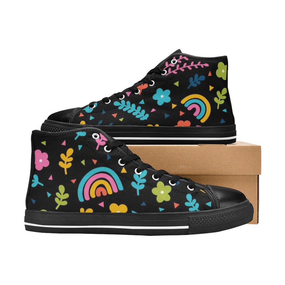 Rainbows And Flowers - Kids' High Top Canvas Shoes Kids High Top Canvas Shoes Plants Printed Offshore