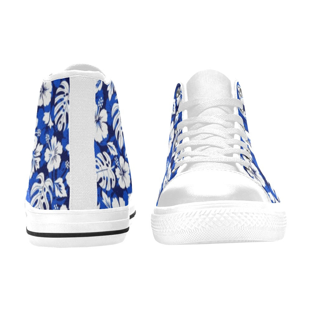 Blue Hawaiian Floral - Kids High Top Canvas Shoes