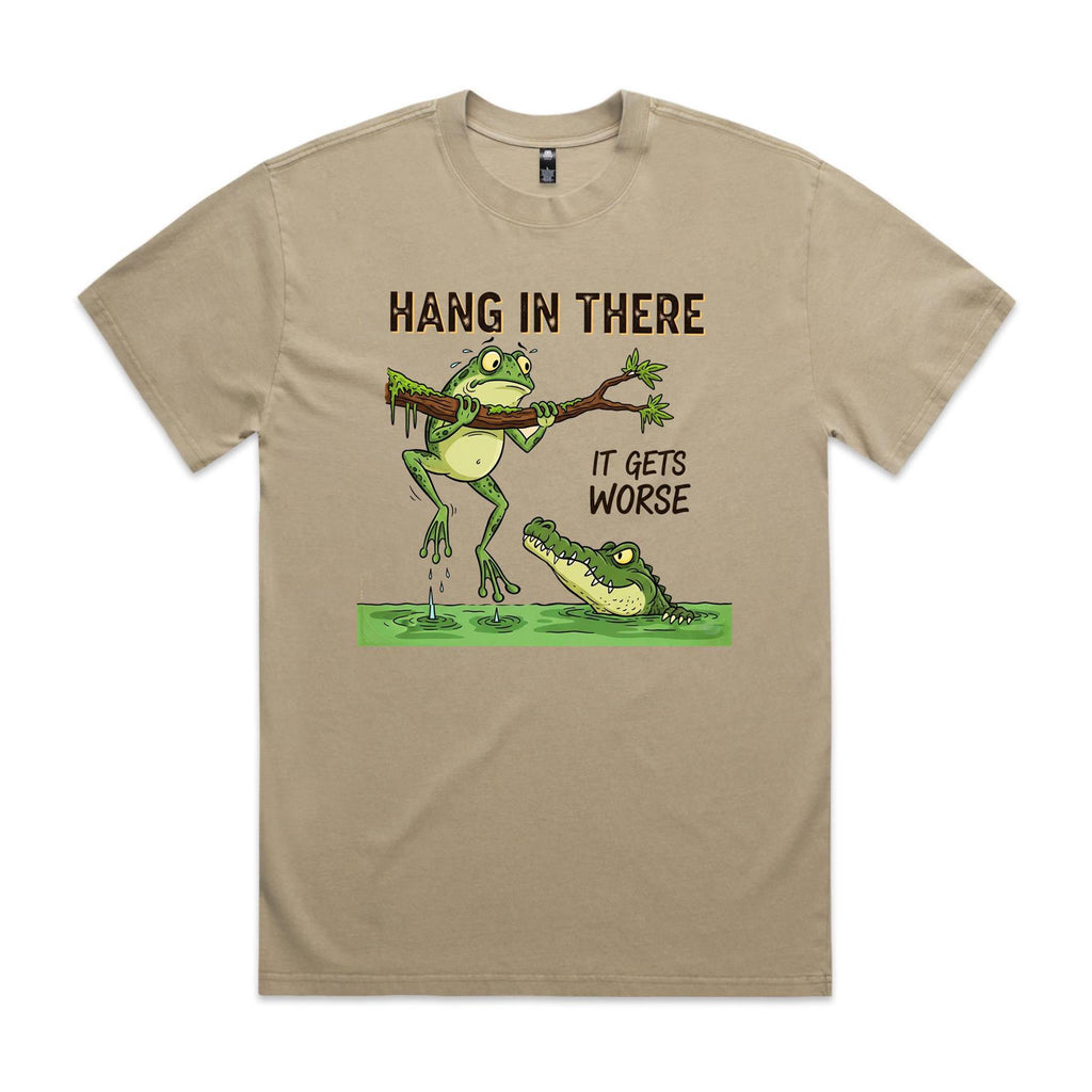 Hang In There, It Gets Worse AS Colour Heavy Faded Tee Unisex Faded khaki Heavy Faded T-shirt animal Printed In Australia