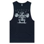Deadlift, Skeleton Lifting Weights - Tank Top Tee Navy Drop Arm Tank Top Fitness Printed In Australia