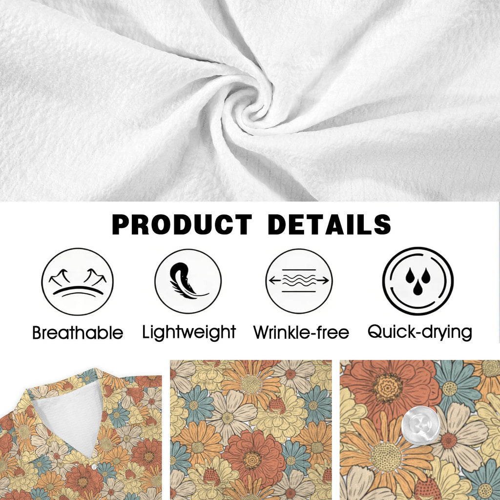Vintage Retro Floral Men's Crinkle Hawaiian Shirt