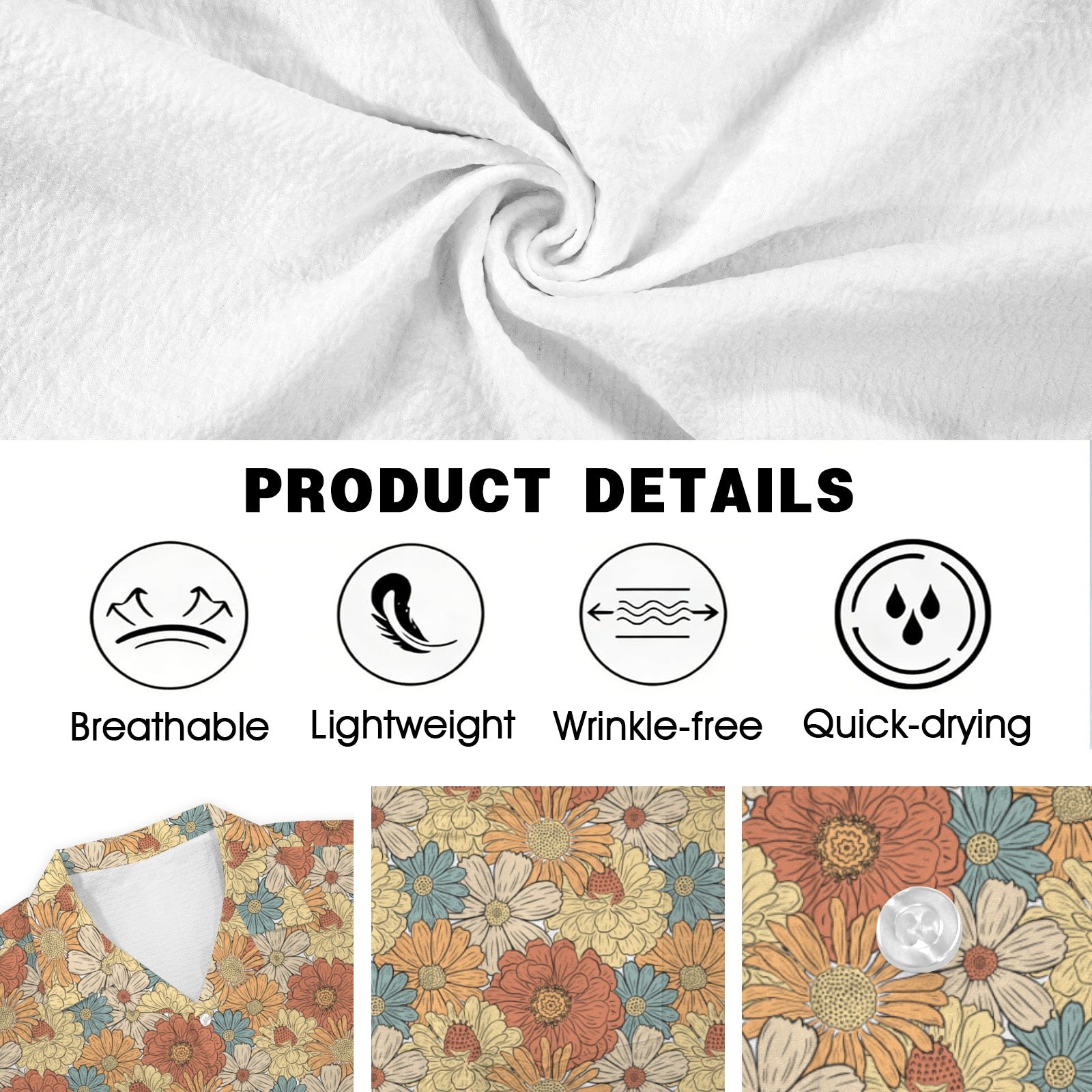 Vintage Retro Floral Men's Crinkle Hawaiian Shirt