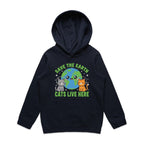 Save The Earth, Cats Live Here Kid's AS Colour Hoodie Navy Kids Hoodie animal Environment Printed In Australia
