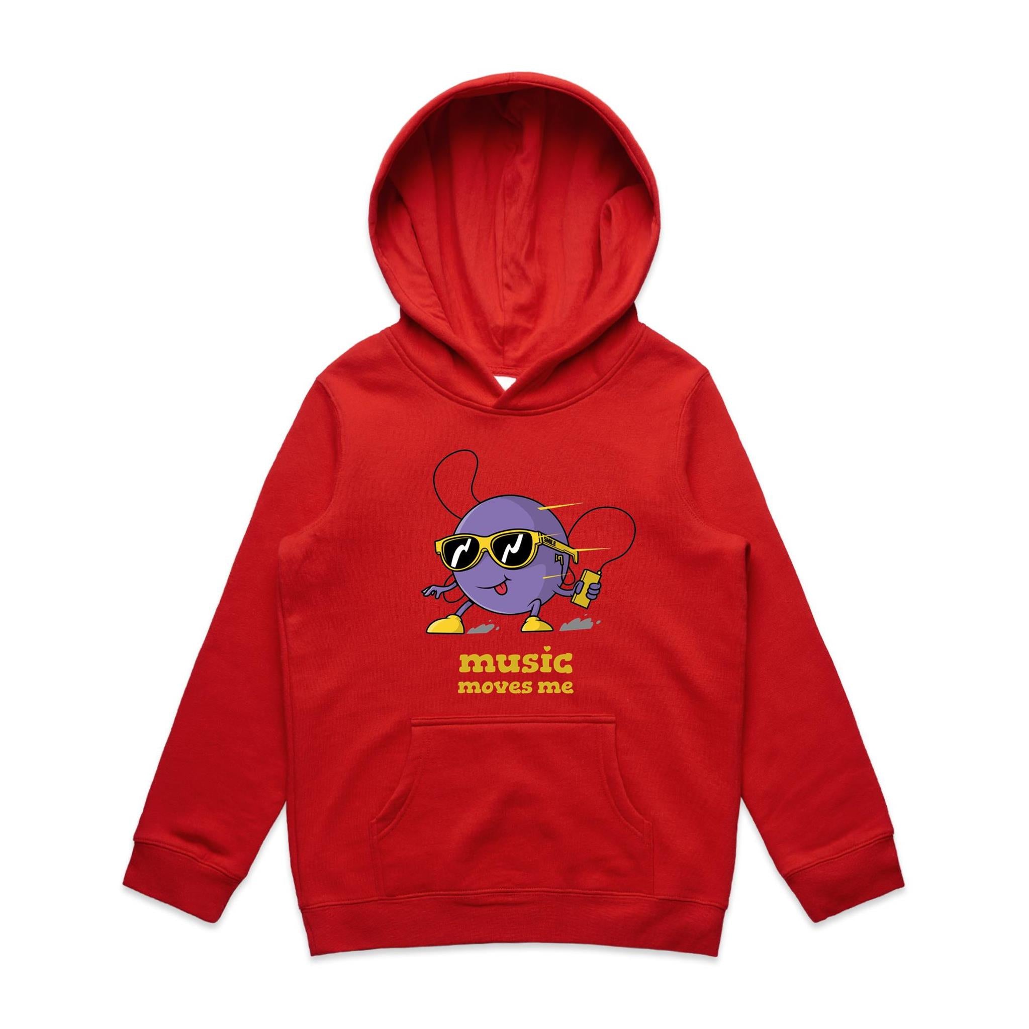 Music Moves Me - Kids Hoodie Red Kids Hoodie Printed In Australia