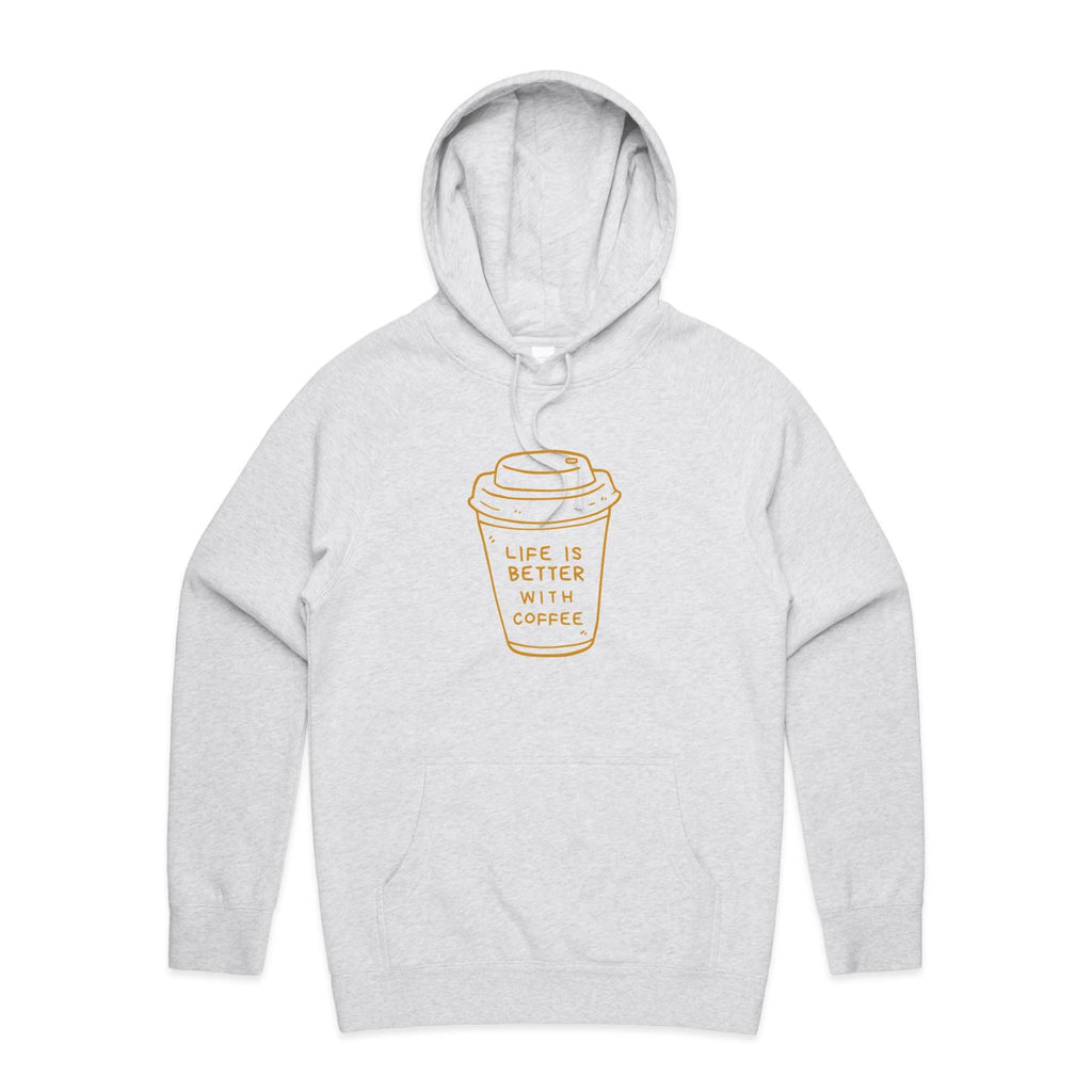 Life Is Better With Coffee - Mens Hoodie White Marle Mens Hoodie Coffee Printed In Australia