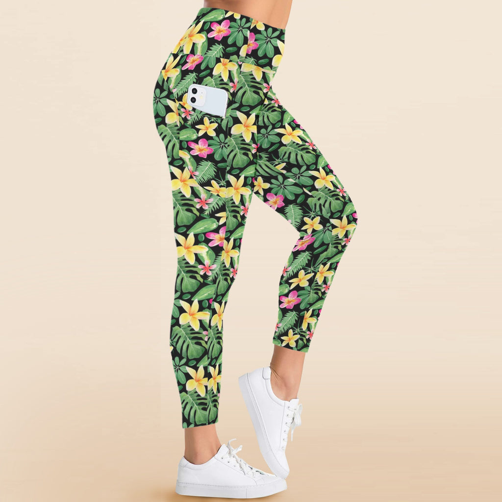 Frangipani - Women's High Waist Pockets Yoga Leggings