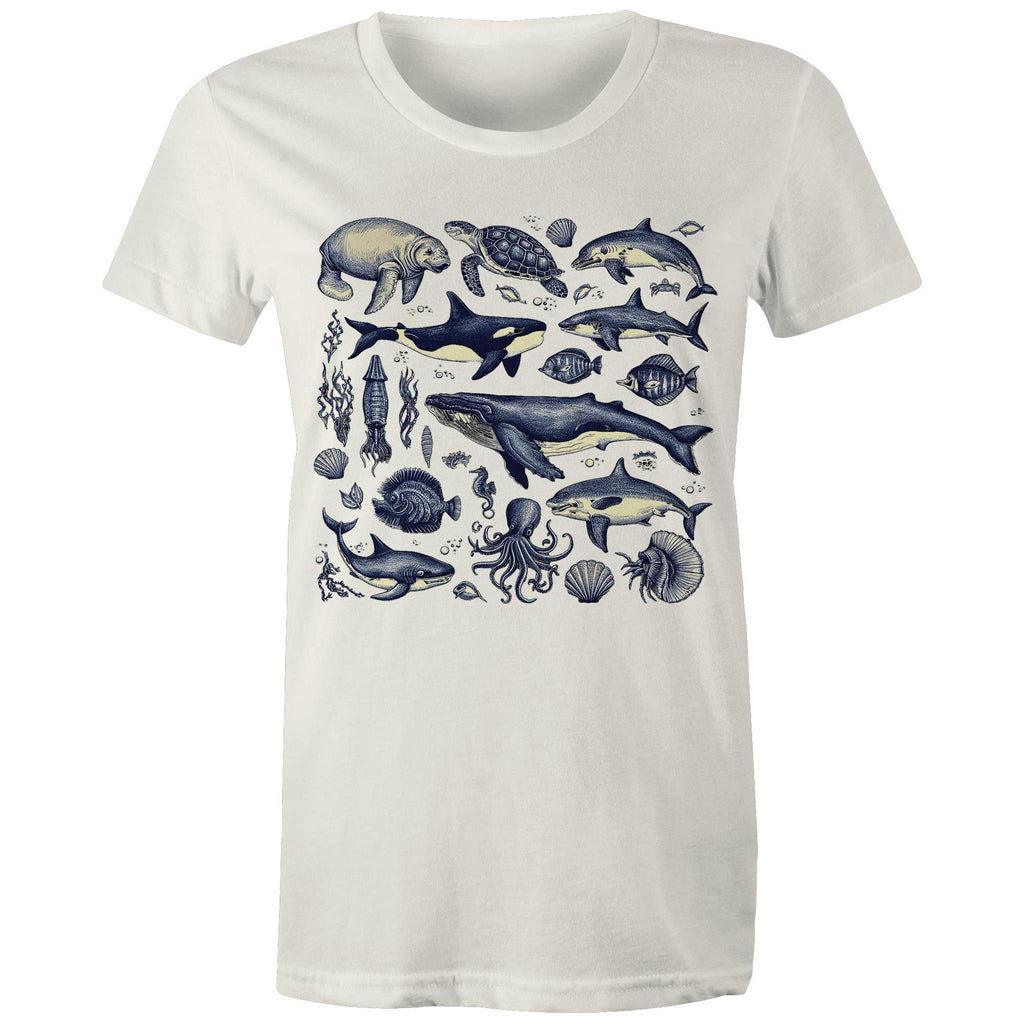 Sea Creatures - Womens T-shirt Natural Womens T-shirt animal Printed In Australia