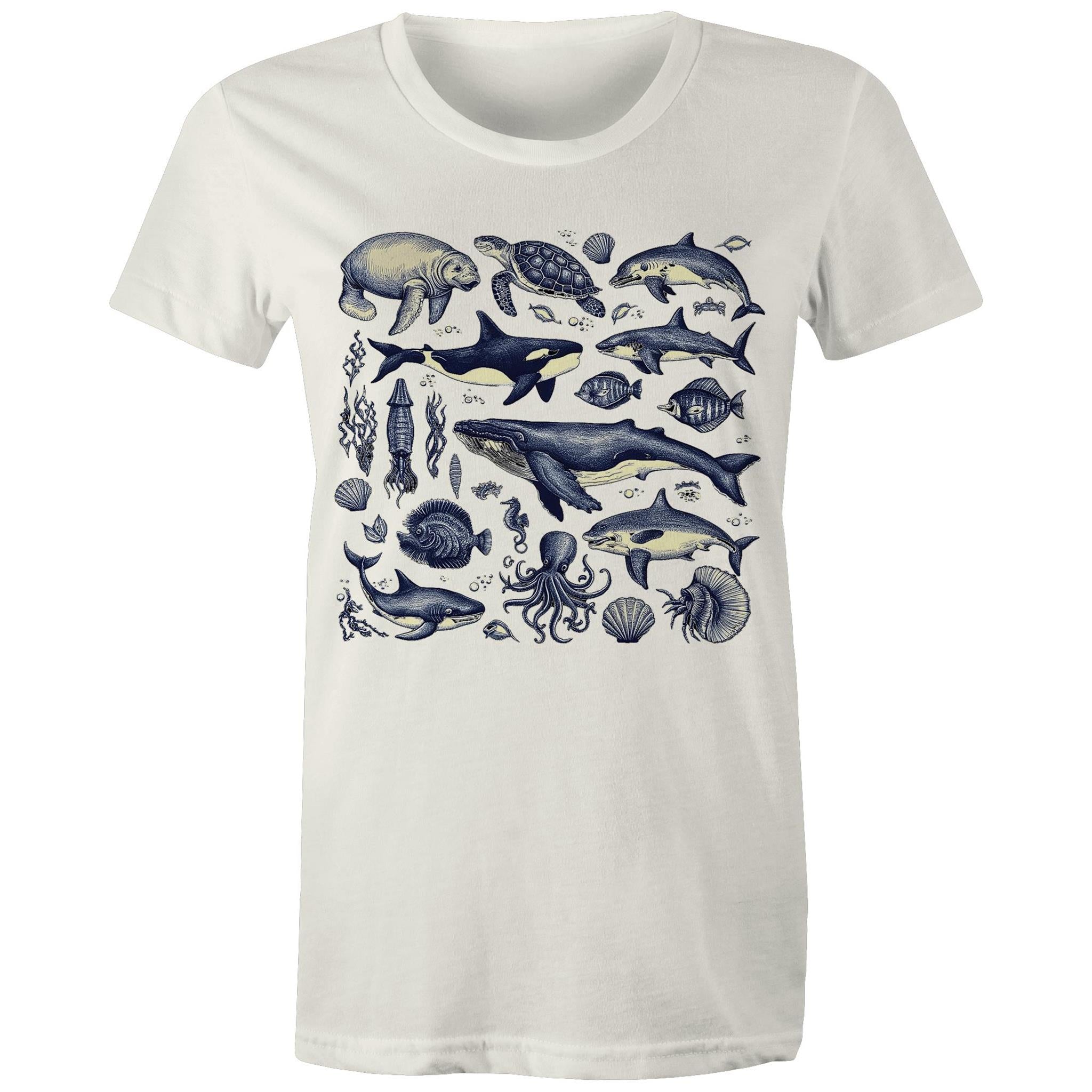 Sea Creatures - Womens T-shirt Natural Womens T-shirt animal Printed In Australia
