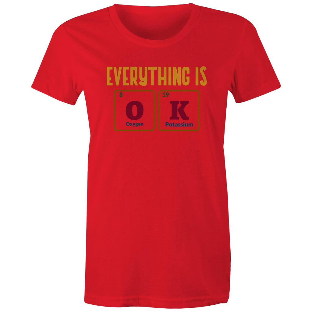 Everything Is OK, Periodic Table - Womens T-shirt Red Womens T-shirt Printed In Australia Science