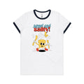 Sweet And Salty, Ice Cream And Fries Women's AS Colour Ringer Tee White Navy Womens Ringer T-shirt Food Printed In Australia
