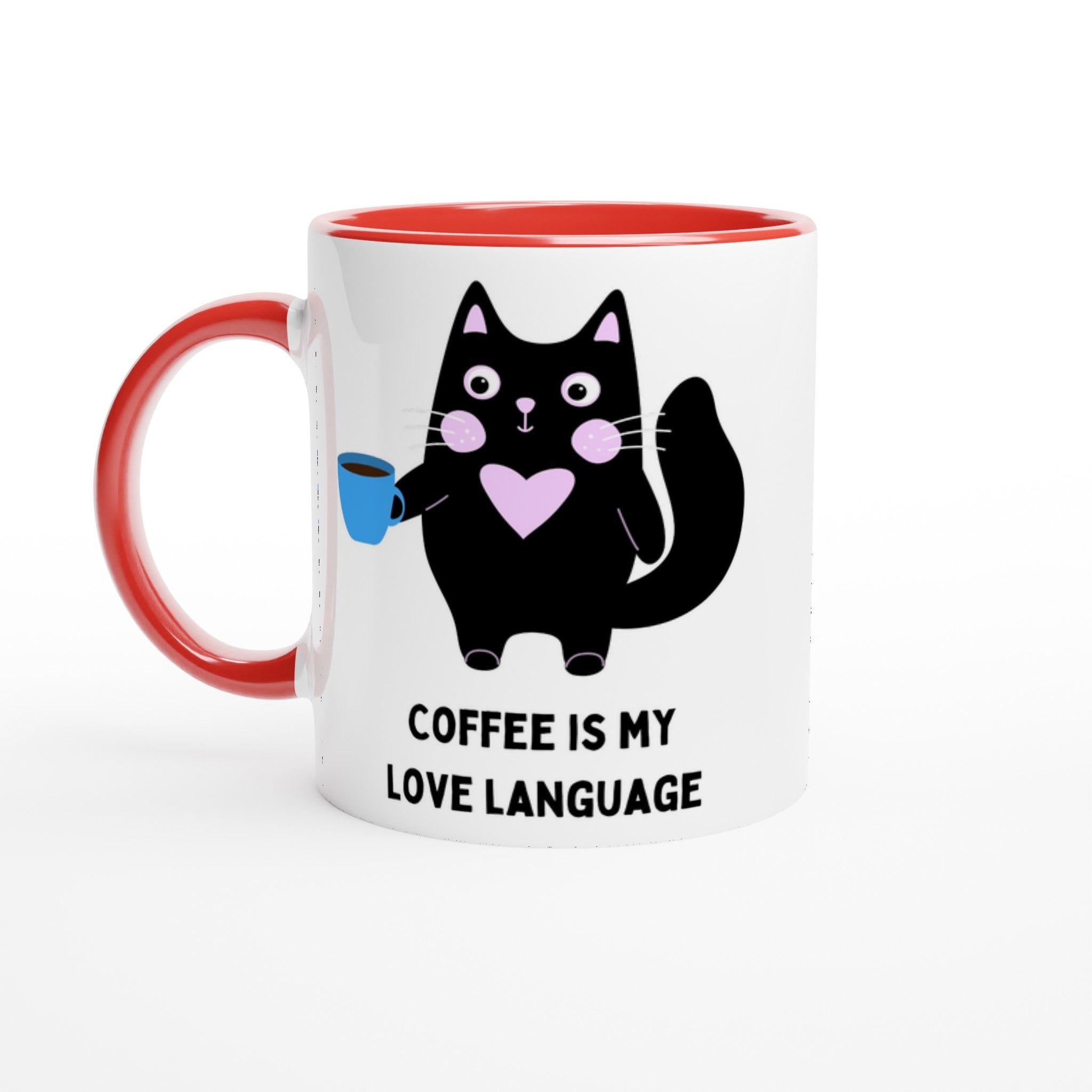 Coffee Is My Love Language - White 11oz Ceramic Mug with Colour Inside Ceramic Red Colour 11oz Mug animal coffee Globally Fulfilled love