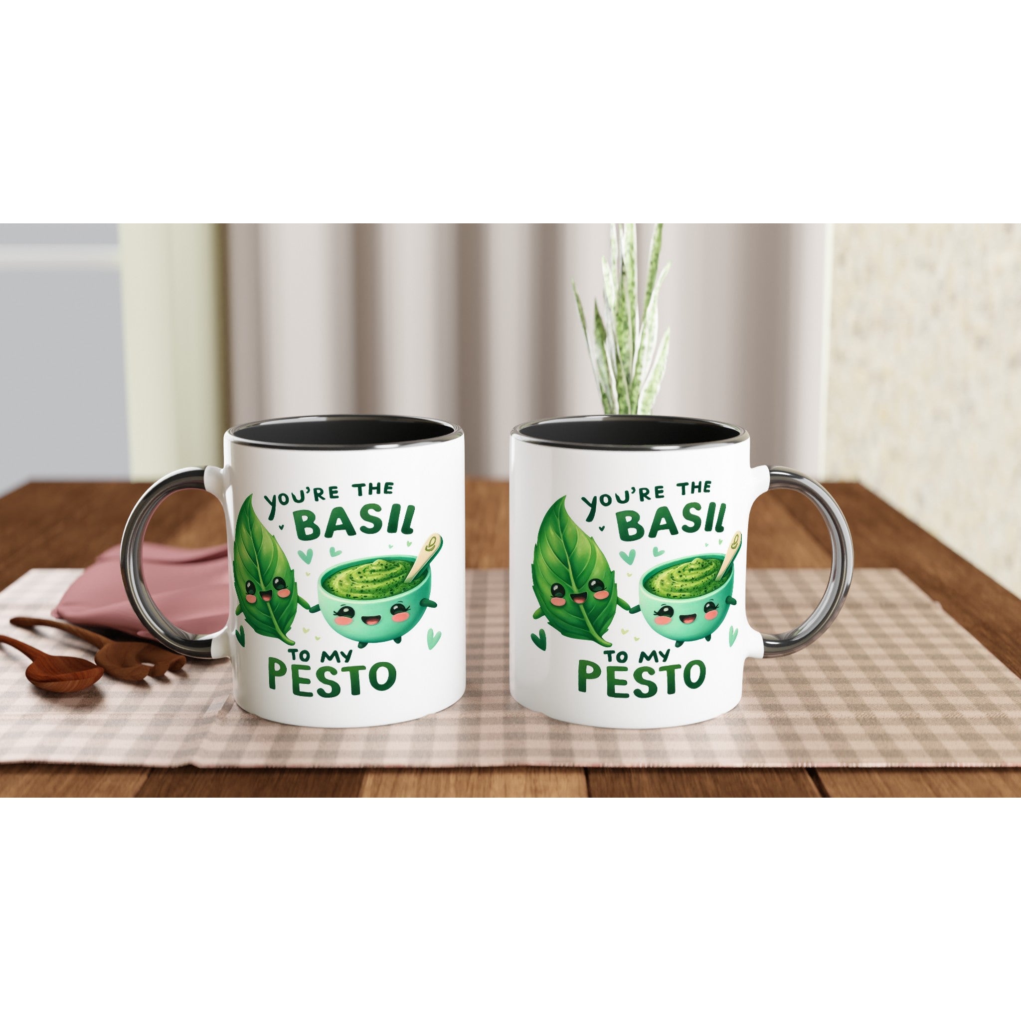 You're The Basil To My Pesto, Valentine - White 11oz Ceramic Mug with Colour Inside Colour 11oz Mug Food Globally Fulfilled Love