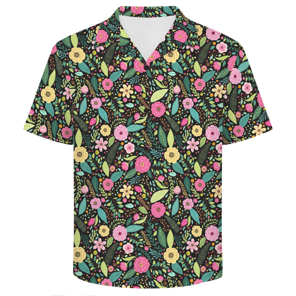 Bright Floral And Leaves Men's Crinkle Hawaiian Shirt