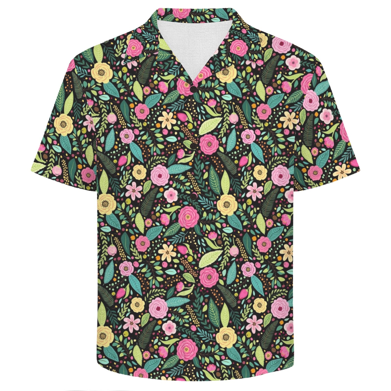 Bright Floral And Leaves Men's Crinkle Hawaiian Shirt