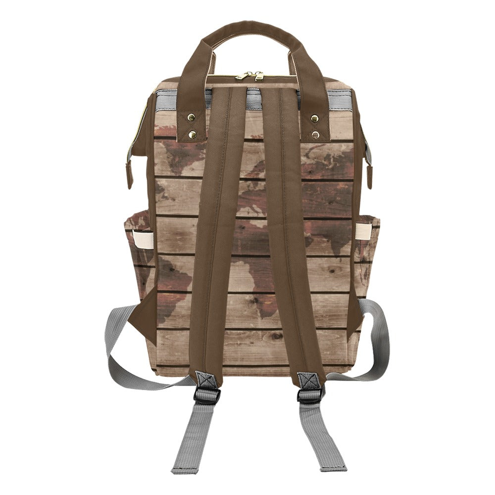 Map On Wood - Multi-Function Backpack, Nappy / Diaper Bag