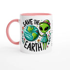 Personalised - Save The Earth, Alien - 11oz Ceramic Mug Ceramic Pink Personalised Mug customise Environment Globally Fulfilled personalise Sci Fi