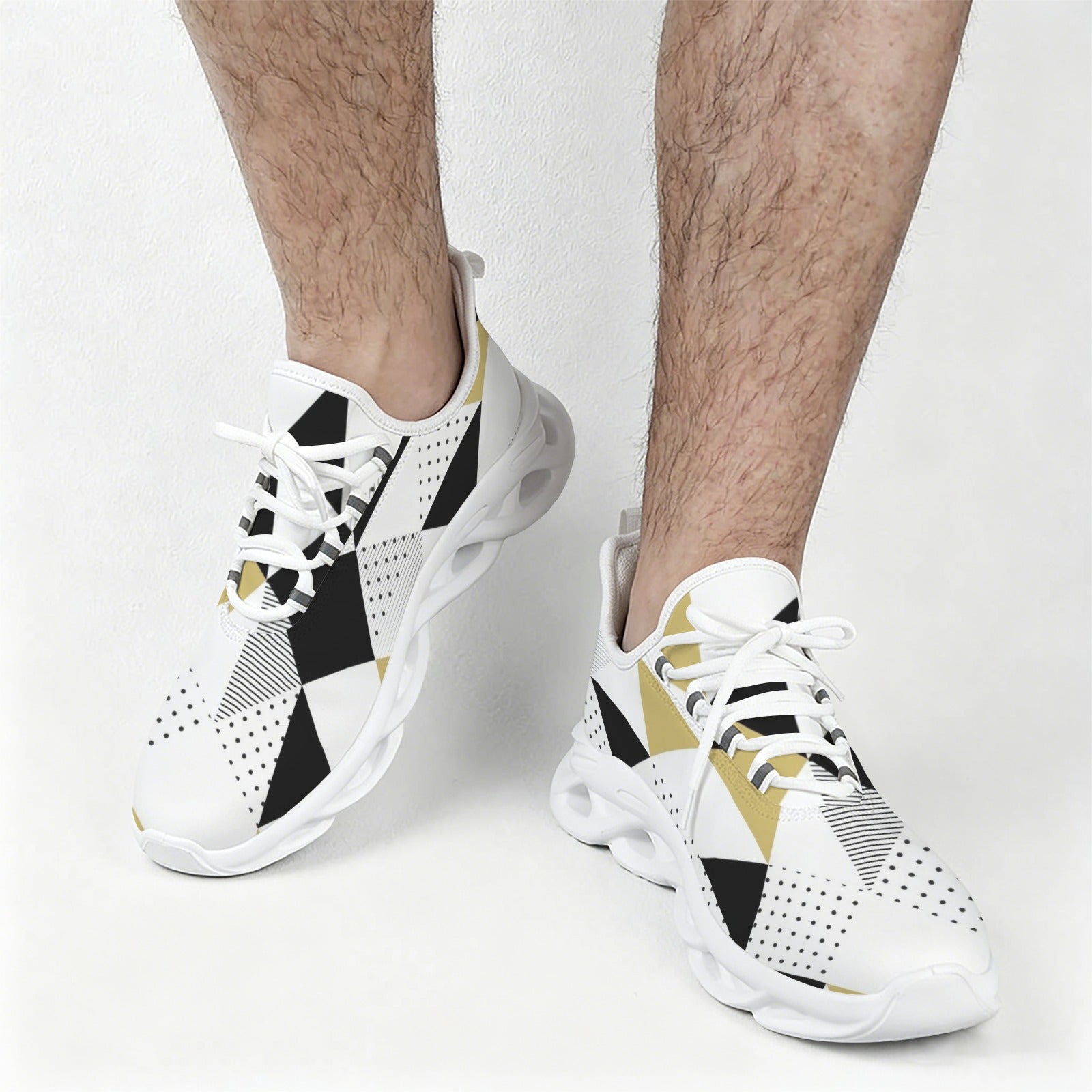 Black And Gold Triangles Men's Twisted Sole Sneakers